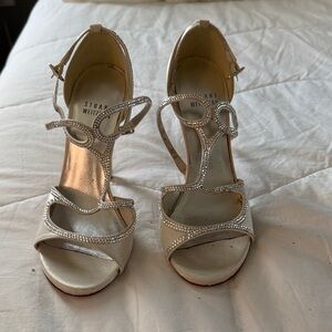 Stuart Weitzman Metallic Silver Strappy Heels